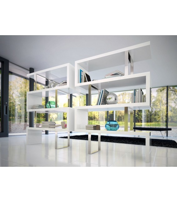 Estantería Moderna en MDF Blanco y Acero Cromado Mdmhogar