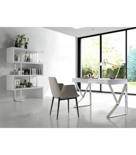 Estantería Moderna en MDF Blanco y Acero Cromado Mdmhogar4