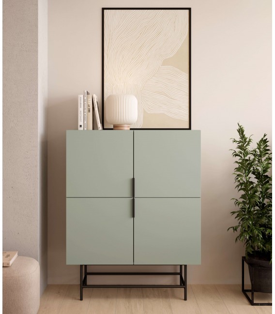 Armario Alacena Bajo Moderno en Melamina Verde y Metal Negro Mdmhogar