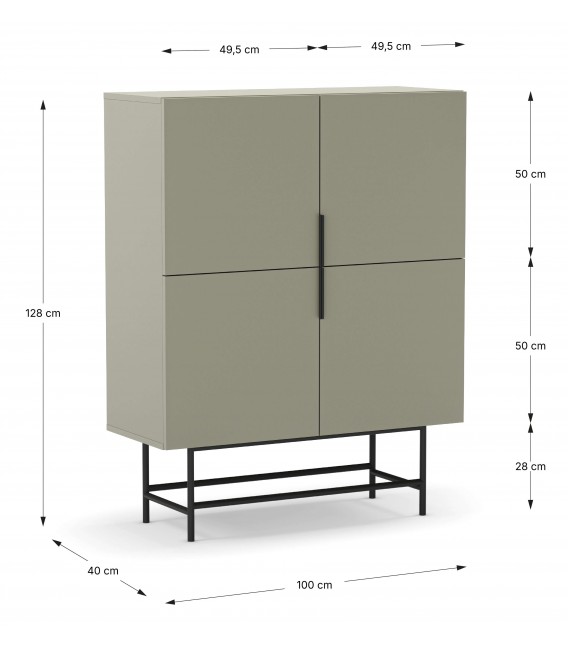 Armario Alacena Bajo Moderno en Melamina Verde y Metal Negro Mdmhogar5