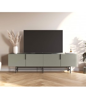 Mueble de TV Largo en Melamina Verde y Metal Negro Mdmhogar