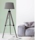 Lámpara de Pie, Trípode metal, madera y textil Gris y Negro Mdmhogar