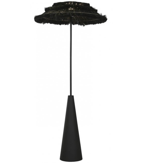 Lámpara Grande de Pie en Metal Negro con Pantalla de Fibras Naturales mdmhogar