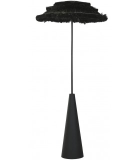 Lámpara Grande de Pie en Metal Negro con Pantalla de Fibras Naturales mdmhogar1