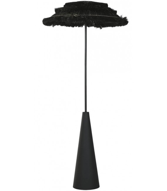 Lámpara Grande de Pie en Metal Negro con Pantalla de Fibras Naturales mdmhogar1