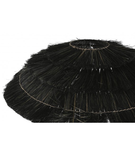 Lámpara Grande de Pie en Metal Negro con Pantalla de Fibras Naturales mdmhogar3
