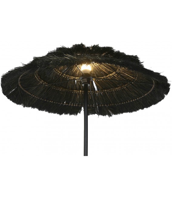 Lámpara Grande de Pie en Metal Negro con Pantalla de Fibras Naturales mdmhogar2