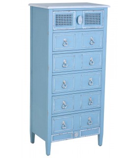 Sinfonier Clásico Romántico con 6 Cajones Madera y Ratán Azul Rozado Mdmhogar