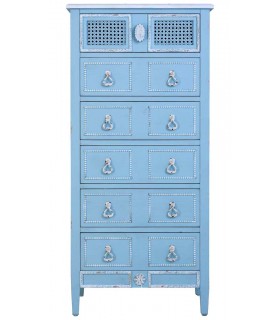 Sinfonier Clásico Romántico con 6 Cajones Madera y Ratán Azul Rozado Mdmhogar