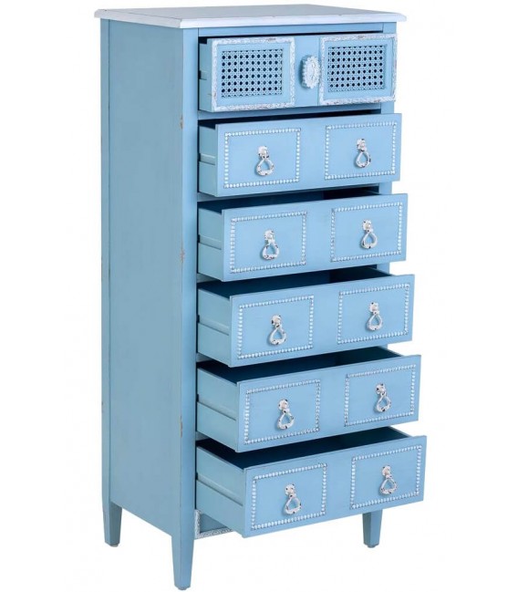 Sinfonier Clásico Romántico con 6 Cajones Madera y Ratán Azul Rozado Mdmhogar2