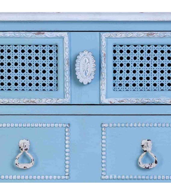 Sinfonier Clásico Romántico con 6 Cajones Madera y Ratán Azul Rozado Mdmhogar5