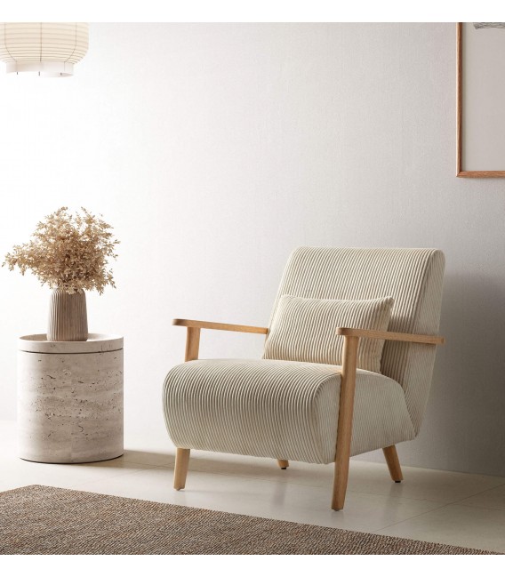 Butaca Nórdica Cómoda con Tapizado en Pana Beige Mdmhogar