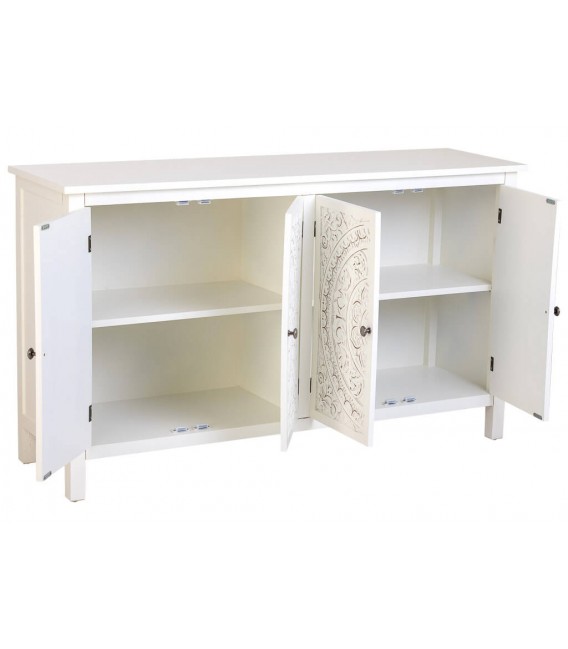 Aparador Pequeño Lacado en Blanco con Puertas Talladas Mdmhogar2