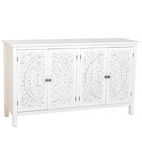 Aparador Pequeño Lacado en Blanco con Puertas Talladas Mdmhogar