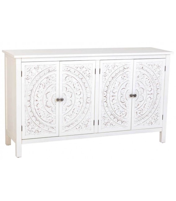 Aparador Pequeño Lacado en Blanco con Puertas Talladas Mdmhogar