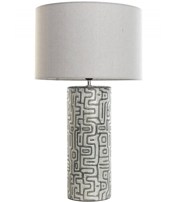 Lámpara de Sobremesa Alta con Base de Cerámica gris textil lino Mdmhogar1