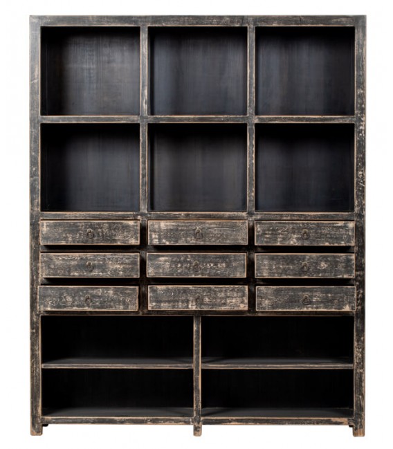 Librería Estantería Grande de Madera Maciza de Pino Decapada en Negro Mdmhogar2