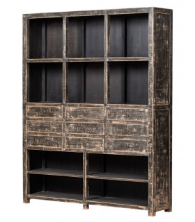Librería Estantería Grande de Madera Maciza de Pino Decapada en Negro Mdmhogar