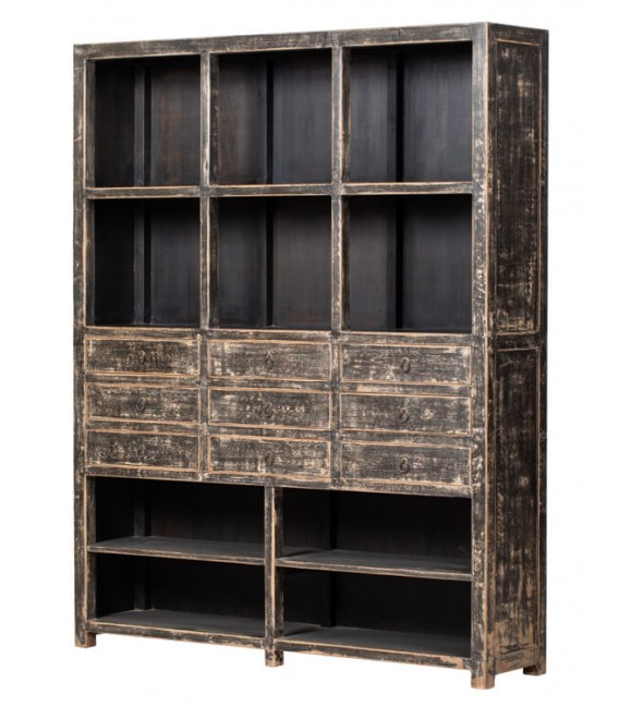 Librería Estantería Grande de Madera Maciza de Pino Decapada en Negro Mdmhogar