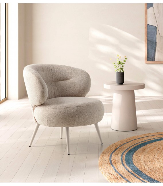 Butaca Pequeña Tapizada en Chenilla Blanco Roto Mdmhogar