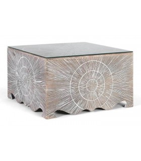 Mesa de Centro Cuadrada Pequeña con Geometría Tallada Mdmhogar