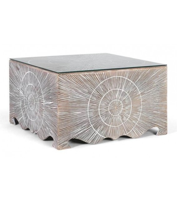 Mesa de Centro Cuadrada Pequeña con Geometría Tallada Mdmhogar