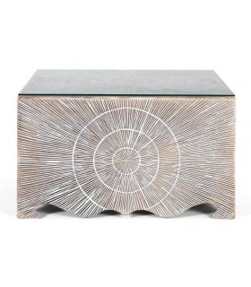 Mesa de Centro Cuadrada Pequeña con Geometría Tallada Mdmhogar12