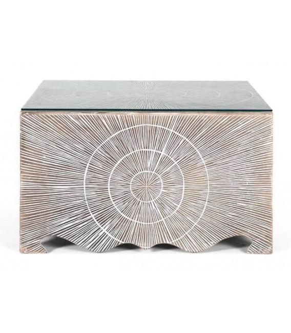 Mesa de Centro Cuadrada Pequeña con Geometría Tallada Mdmhogar12