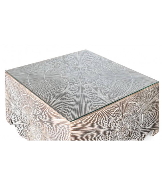 Mesa de Centro Cuadrada Pequeña con Geometría Tallada Mdmhogar2