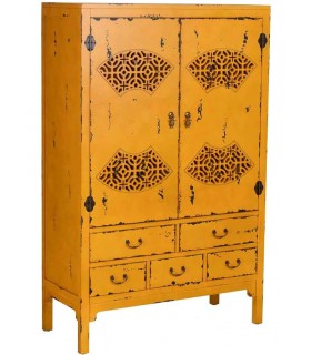 Armario Alacena Bajo Estilo Oriental Madera de Olmo Lacado en Amarillo Mdmhogar