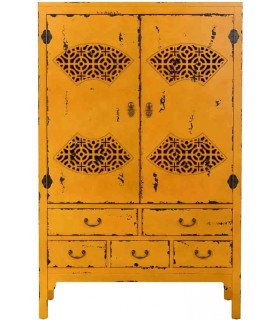 Armario Alacena Bajo Estilo Oriental Madera de Olmo Lacado en Amarillo Mdmhogar1