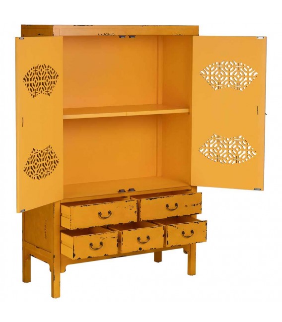 Armario Alacena Bajo Estilo Oriental Madera de Olmo Lacado en Amarillo Mdmhogar2