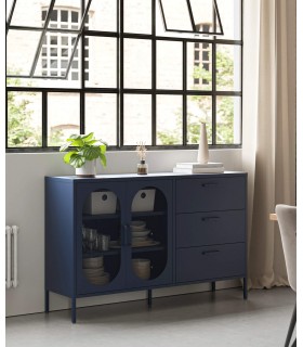 Aparador de Estilo Vintage – Metal Lacado Azul Oscuro Mdmhogar
