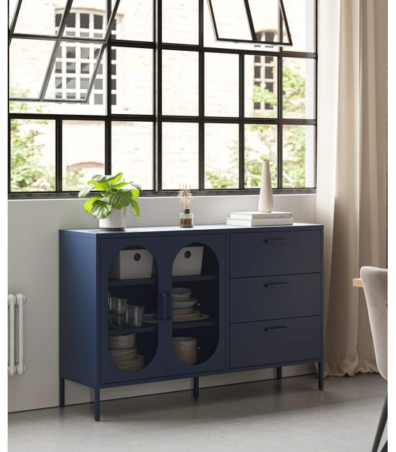 Aparador de Estilo Vintage – Metal Lacado Azul Oscuro Mdmhogar