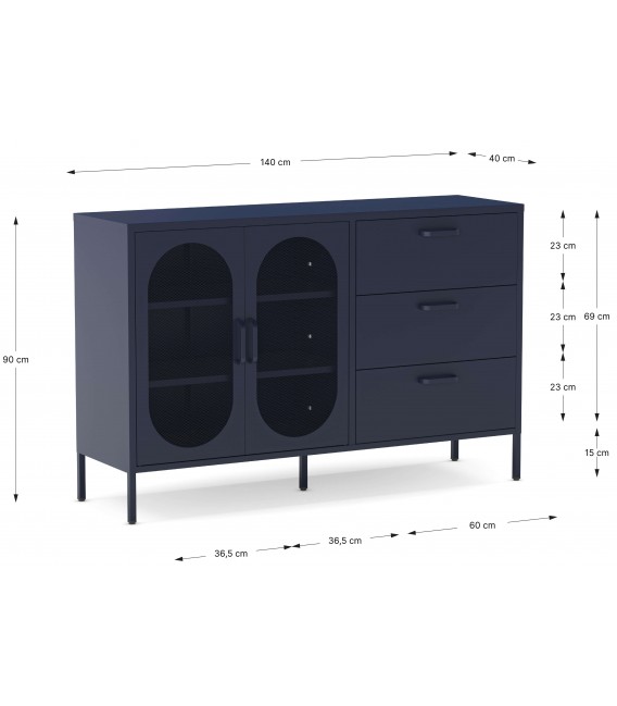 Aparador de Estilo Vintage – Metal Lacado Azul Oscuro Mdmhogar5