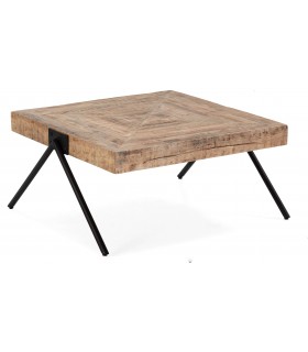 Mesa de Centro Cuadrada en Madera Maciza de Mango Natural  Metal Negro Mdmhogar