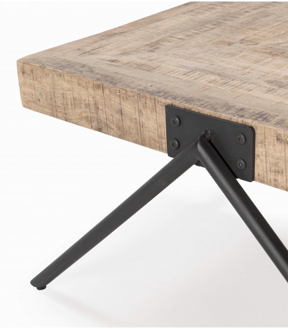 Mesa de Centro Cuadrada en Madera Maciza de Mango Natural  Metal Negro Mdmhogar2