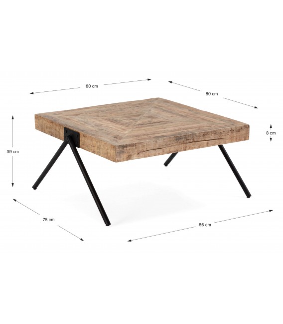 Mesa de Centro Cuadrada en Madera Maciza de Mango Natural  Metal Negro Mdmhogar3