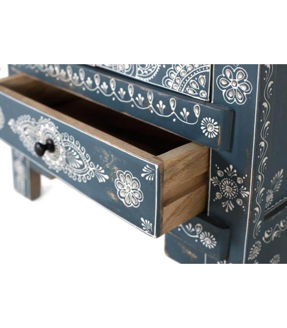 Armario Bajo Piramidal en Madera de Mango Azul con Detalles Blancos Mdmhogar5