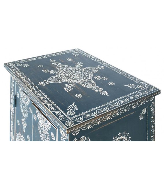 Armario Bajo Piramidal en Madera de Mango Azul con Detalles Blancos Mdmhogar3