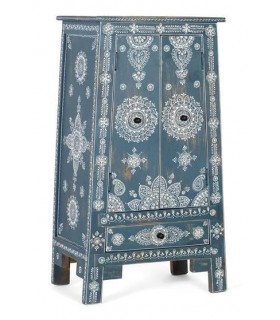 Armario Bajo Piramidal en Madera de Mango Azul con Detalles Blancos Mdmhogar