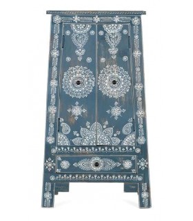 Armario Bajo Piramidal en Madera de Mango Azul con Detalles Blancos Mdmhogar1