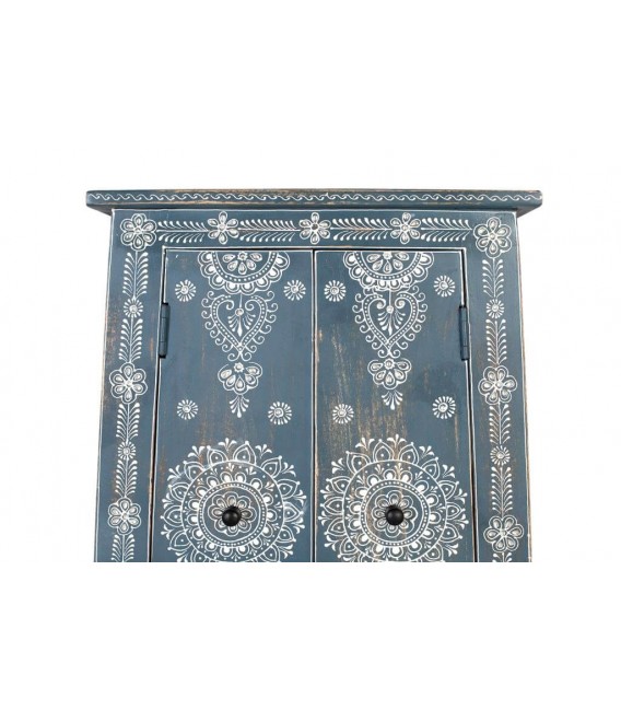 Armario Bajo Piramidal en Madera de Mango Azul con Detalles Blancos Mdmhogar4