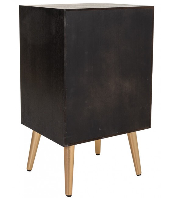 Mesita de Noche con 3 Cajones en Madera y Ratán Negro Mdmhogar3