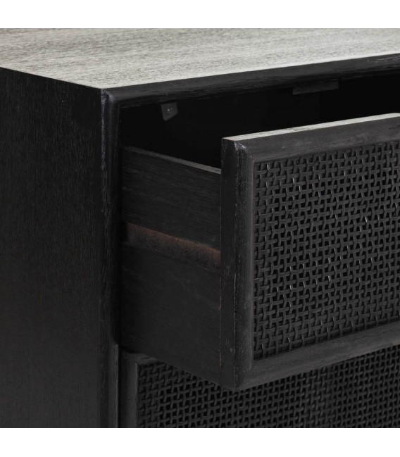 Mesita de Noche con 3 Cajones en Madera y Ratán Negro Mdmhogar4