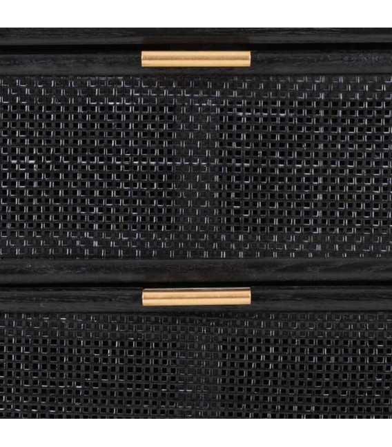 Mesita de Noche con 3 Cajones en Madera y Ratán Negro Mdmhogar5