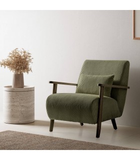 Butaca Original en Pana Gruesa Verde con Cojín Lumbar Mdmhogar