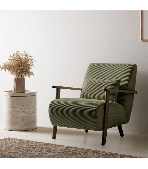 Butaca Original en Pana Gruesa Verde con Cojín Lumbar Mdmhogar