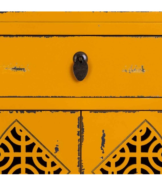 Mesita de Noche en Madera de Olmo Decapada en Amarillo Mdmhogar5