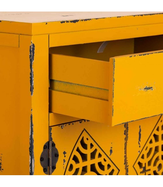 Mesita de Noche en Madera de Olmo Decapada en Amarillo Mdmhogar4